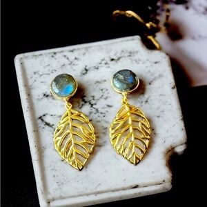 Labradorite Gold Leaf Earrings